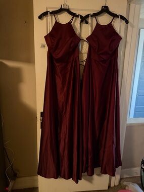 Women's Burgundy Satin High-Neck A-Line Dress